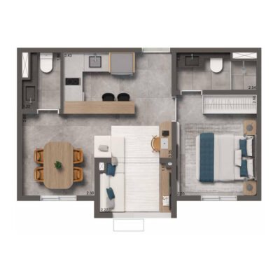 Living Full Estaiada - Planta 38m² - 1 dorm Living Full Estaiada - Planta 38m² - 1 dorm