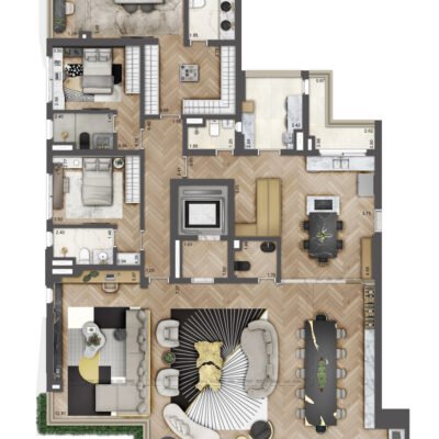 Soleil Residences by Boca do Lobo - Planta 246m² - Opção decorado 3 suítes Soleil Residences by Boca do Lobo - Planta 246m² - Opção decorado 3 suítes