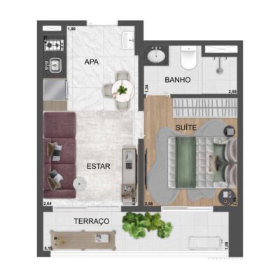 SP 360 - Planta 34m² - 1 dorm SP 360 - Planta 34m² - 1 dorm