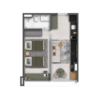 The Collection Vila Mariana - Planta 33m² - 1 dormitório integrado The Collection Vila Mariana - Planta 33m² - 1 dormitório integrado