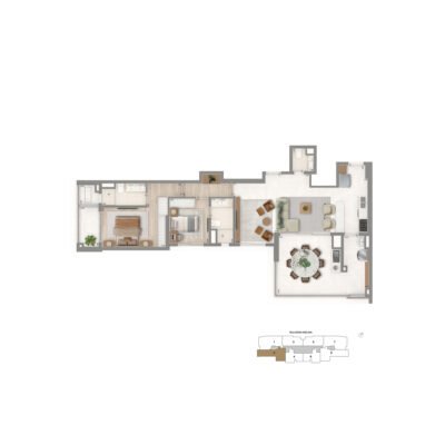 The Palace Oasis - Planta 112m² - Opção 2 suítes com living ampliado The Palace Oasis - Planta 112m² - Opção 2 suítes com living ampliado