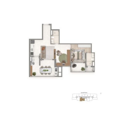 The Palace Oasis - Planta 76m² - Opção 1 suíte The Palace Oasis - Planta 76m² - Opção 1 suíte