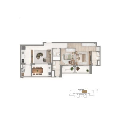 The Palace Oasis - Planta 83m² - Opção cozinha aberta The Palace Oasis - Planta 83m² - Opção cozinha aberta