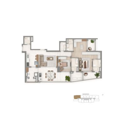 The Palace Oasis - Planta 129m² - Opção 2 suítes The Palace Oasis - Planta 129m² - Opção 2 suítes