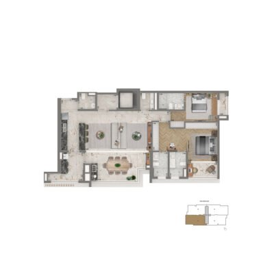 The Palace Royal - Planta 139m² - Opção 2 suítes com cozinha aberta The Palace Royal - Planta 139m² - Opção 2 suítes com cozinha aberta