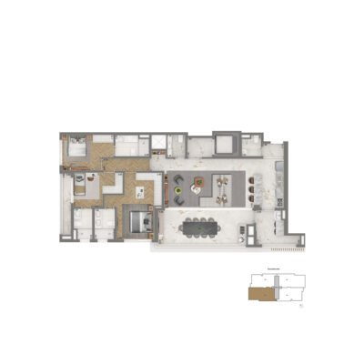 The Palace Royal - Planta 155m² - Opção 3 suítes com cozinha aberta The Palace Royal - Planta 155m² - Opção 3 suítes com cozinha aberta