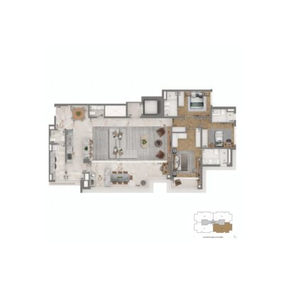 The Palace Royal - Planta 177m² - Opção 3 suítes com cozinha aberta The Palace Royal - Planta 177m² - Opção 3 suítes com cozinha aberta