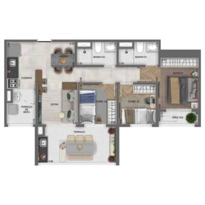 Lume House Vila Prudente - Planta 69m² - 3 dorms Lume House Vila Prudente - Planta 69m² - 3 dorms