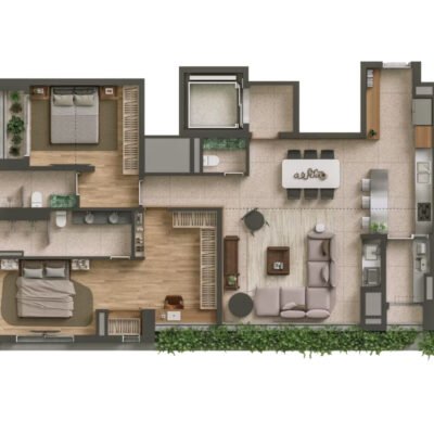 Tess Brooklin - Planta 130m² - 2 suítes | cozinha aberta Tess Brooklin - Planta 130m² - 2 suítes | cozinha aberta