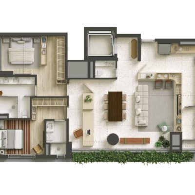 Tess Brooklin - Planta 130m² - 2 suítes | cozinha fechada Tess Brooklin - Planta 130m² - 2 suítes | cozinha fechada