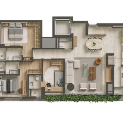 Tess Brooklin - Planta 130m² - 3 suítes | cozinha aberta Tess Brooklin - Planta 130m² - 3 suítes | cozinha aberta