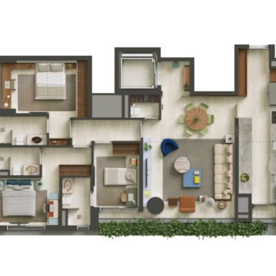 Tess Brooklin - Planta 130m² - 3 suítes | cozinha fechada Tess Brooklin - Planta 130m² - 3 suítes | cozinha fechada