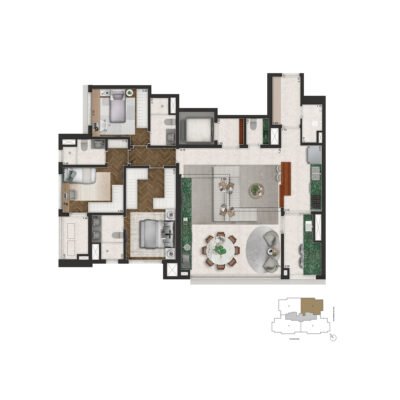 Brooklin Senses by Cyrela - Planta 145m² - Opção 3 suítes com living integrado Brooklin Senses by Cyrela - Planta 145m² - Opção 3 suítes com living integrado
