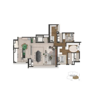 Brooklin Senses by Cyrela - Planta 178m² - Opção 3 dormitórios com suíte master ampliada Brooklin Senses by Cyrela - Planta 178m² - Opção 3 dormitórios com suíte master ampliada