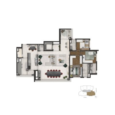 Brooklin Senses by Cyrela - Planta 178m² - Opção 3 dormitórios com living integrado Brooklin Senses by Cyrela - Planta 178m² - Opção 3 dormitórios com living integrado