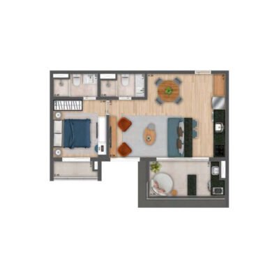 MAC Vila Mariana - Planta 64m² - Opção 1 suíte com living ampliado MAC Vila Mariana - Planta 64m² - Opção 1 suíte com living ampliado