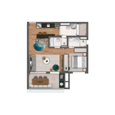 MAC Vila Mariana - Planta 68m² - Opção 1 suíte com living ampliado MAC Vila Mariana - Planta 68m² - Opção 1 suíte com living ampliado