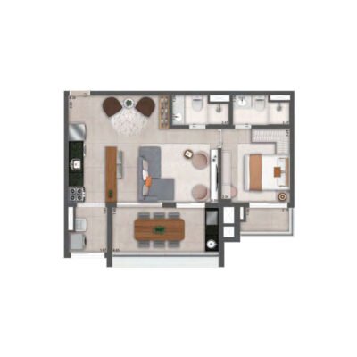 MAC Vila Mariana - Planta 70m² - Opção 1 suíte com living ampliado MAC Vila Mariana - Planta 70m² - Opção 1 suíte com living ampliado