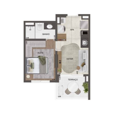 Blue Marine - Planta 34m² - 1 dorm Blue Marine - Planta 34m² - 1 dorm