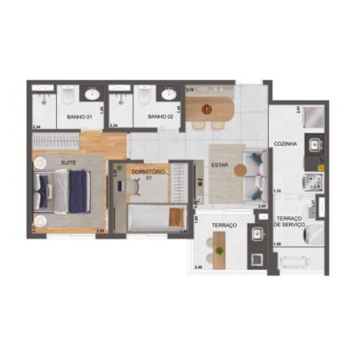 Blue Marine - Planta 56m² - 2 dorms Blue Marine - Planta 56m² - 2 dorms