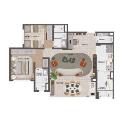 Blue Marine - Planta 80m² - Opção 2 suítes living ampliado Blue Marine - Planta 80m² - Opção 2 suítes living ampliado