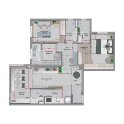 Infinite São Caetano - Planta 81m² - 3 dorms Infinite São Caetano - Planta 81m² - 3 dorms