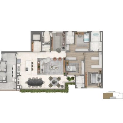 Portrait Parque do Ibirapuera - Planta 232m² - Opção 3 suítes com sala íntima Portrait Parque do Ibirapuera - Planta 232m² - Opção 3 suítes com sala íntima