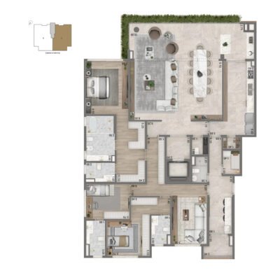 Portrait Parque do Ibirapuera - Planta 272m² - Opção 3 suítes com sala íntima Portrait Parque do Ibirapuera - Planta 272m² - Opção 3 suítes com sala íntima