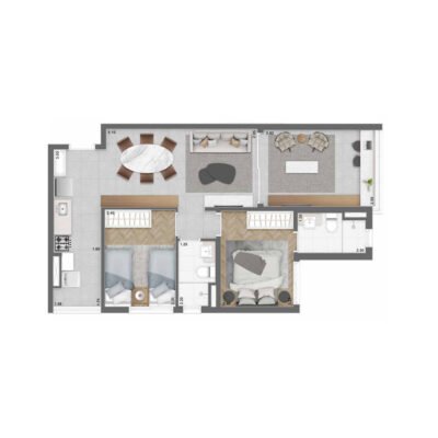 Upper Brooklin - Planta 66m² - 2 dorms Upper Brooklin - Planta 66m² - 2 dorms