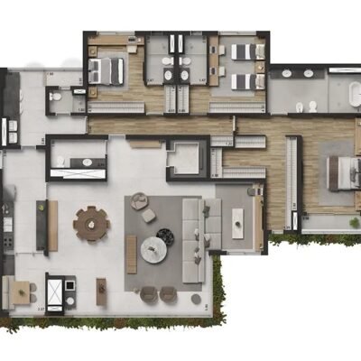 Panorama Skyline Ibirapuera - Planta 248m² - 3 suítes banho master Panorama Skyline Ibirapuera - Planta 248m² - 3 suítes banho master