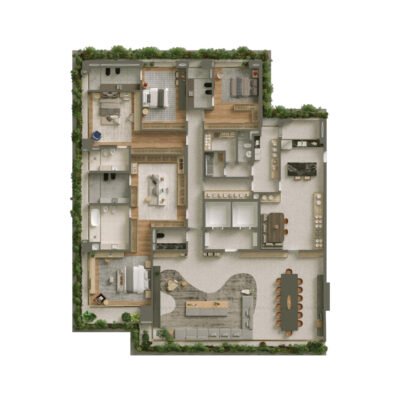 Vista Parque Ibirapuera - Planta 453m² - Opção | 4 suítes com cozinha gourmet Vista Parque Ibirapuera - Planta 453m² - Opção | 4 suítes com cozinha gourmet