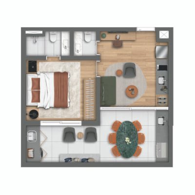 Canto Sabiá - Planta 48m² - 1 suíte garden Canto Sabiá - Planta 48m² - 1 suíte garden