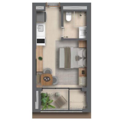 Helbor Collage Bela Vista - Planta 26m² - studio Helbor Collage Bela Vista - Planta 26m² - studio