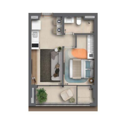 Helbor Collage Bela Vista - Planta 38m² - 1 dormitório Helbor Collage Bela Vista - Planta 38m² - 1 dormitório