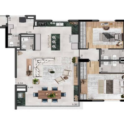 Lumen Campo Belo - Planta 105m² - 2 suítes Lumen Campo Belo - Planta 105m² - 2 suítes