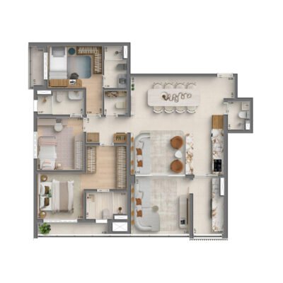 MAC Vila Clementino - Planta 120m² - Opção 3 suítes com cozinha aberta MAC Vila Clementino - Planta 120m² - Opção 3 suítes com cozinha aberta