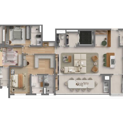 MAC Vila Clementino - Planta 157m² - Opção 3 suítes com cozinha aberta MAC Vila Clementino - Planta 157m² - Opção 3 suítes com cozinha aberta