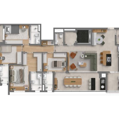 MAC Vila Clementino - Planta 157m² - Opção 4 suítes com cozinha aberta MAC Vila Clementino - Planta 157m² - Opção 4 suítes com cozinha aberta
