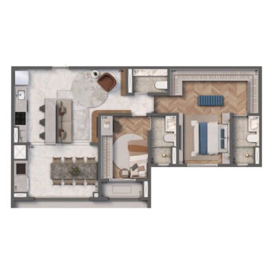 Mediterranée Vila Mascote - Planta 72m² - Opção cozinha aberta Mediterranée Vila Mascote - Planta 72m² - Opção cozinha aberta