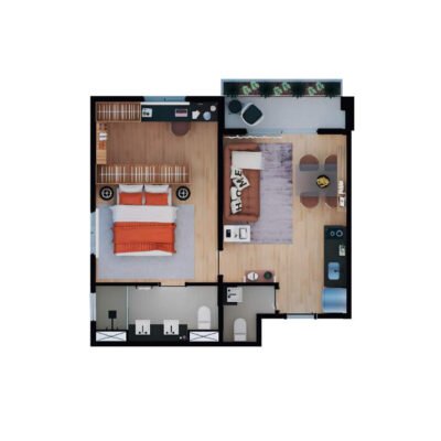 Moema Jazz - Planta 48m² - Opção 1 suíte Moema Jazz - Planta 48m² - Opção 1 suíte