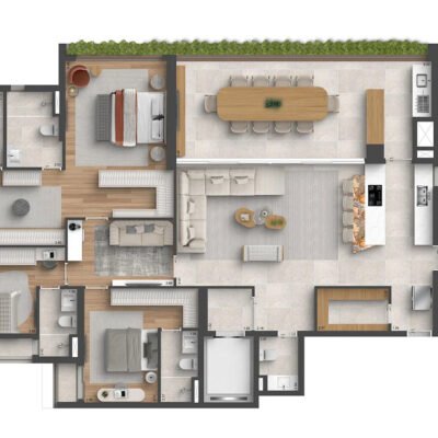 Quarten Ibirapuera - Planta 207m² - Opção 3 suítes com suíte master ampliada Quarten Ibirapuera - Planta 207m² - Opção 3 suítes com suíte master ampliada