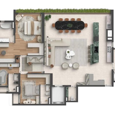Quarten Ibirapuera - Planta 207m² - Opção 3 suítes decorado Quarten Ibirapuera - Planta 207m² - Opção 3 suítes decorado