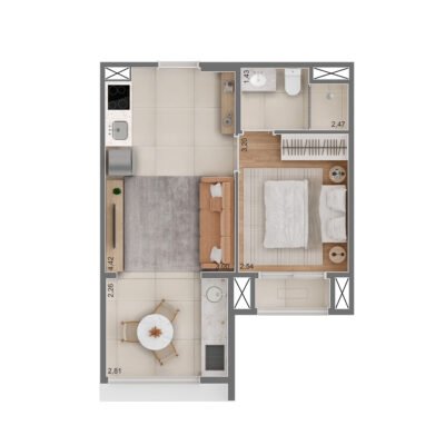 Raízes Premium Campo Belo - Planta 38m² - 1 suíte Raízes Premium Campo Belo - Planta 38m² - 1 suíte