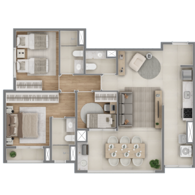 Raízes Premium Campo Belo - Planta 85m² - 3 dormitórios Raízes Premium Campo Belo - Planta 85m² - 3 dormitórios