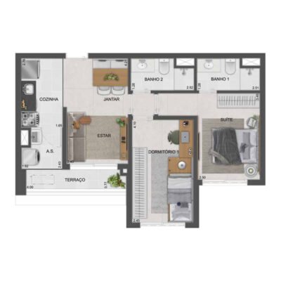 Reserva São Caetano Parque - Planta 59m² - 2 dorms Reserva São Caetano Parque - Planta 59m² - 2 dorms