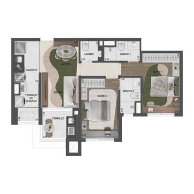 Reserva São Caetano Parque - Planta 68m² - 2 suítes Reserva São Caetano Parque - Planta 68m² - 2 suítes