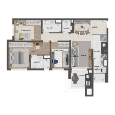 Reserva São Caetano Parque - Planta 89m² - 3 dorms Reserva São Caetano Parque - Planta 89m² - 3 dorms