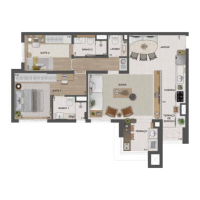 Reserva São Caetano Parque - Planta 89m² - Opção 2 suítes Reserva São Caetano Parque - Planta 89m² - Opção 2 suítes