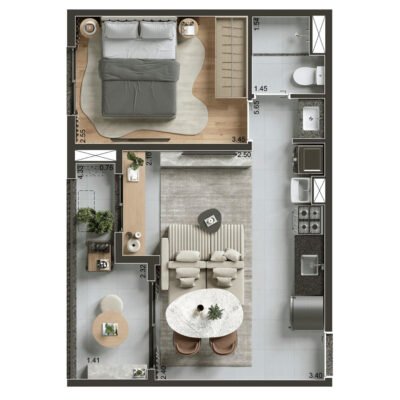 Today Chácara Santo Antônio - Planta 39m² - Opção 1 dormitório Today Chácara Santo Antônio - Planta 39m² - Opção 1 dormitório