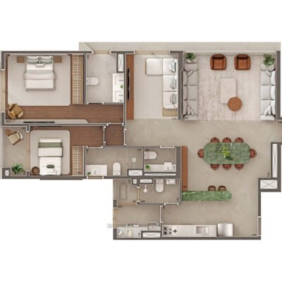 Gavia Moema - Planta 124m² - Opção 2 suítes Gavia Moema - Planta 124m² - Opção 2 suítes